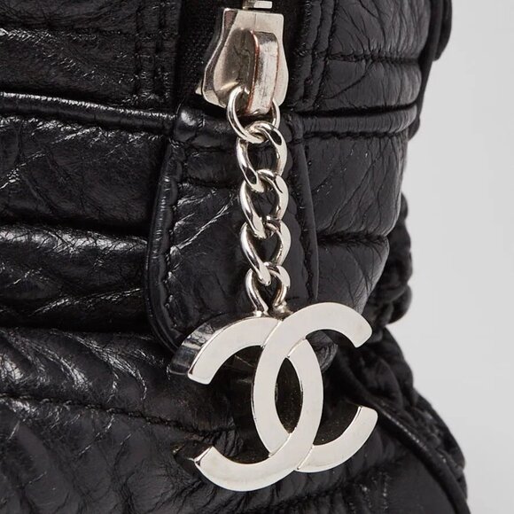 Chanel Black Lambskin Leather Astrakhan Bowling Bag - Picture 4 of 12